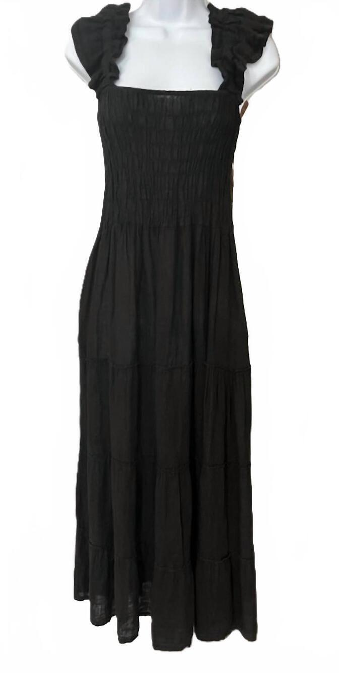 NEW MEO MELI women's flutter sleeve maxi dress in black